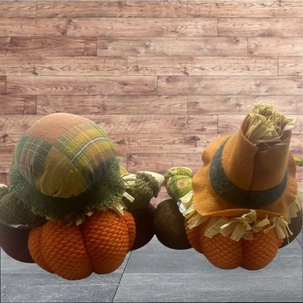 Fall Harvest Scarecrow Plush Doll Pair Autumn Decor Rustic Farmhouse Thanksgivin